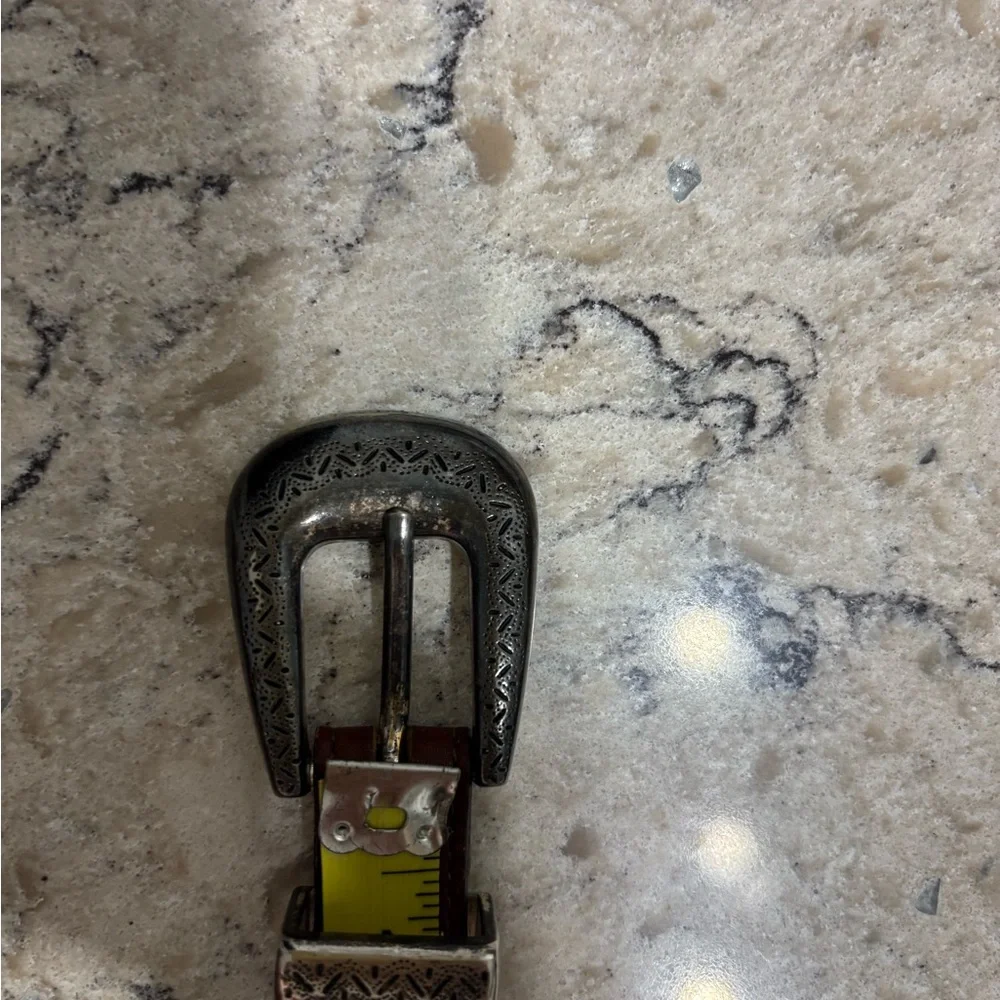 Brighton Brown Leather Western-Style Belt 30 with Silver Western Buckle - Picture 5 of 10